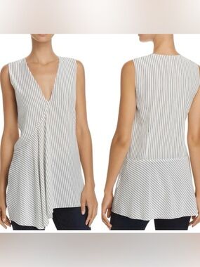 Theory women’s Striped Sleeveless V-Neck silk Tunic blouse set large